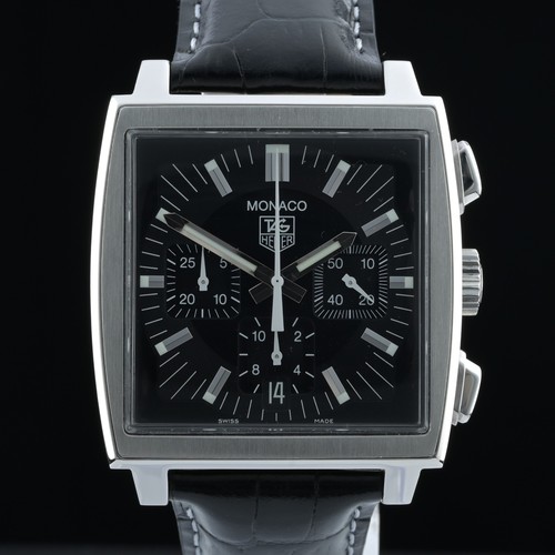 TAG Heuer Monaco CW2111 Black Automatic Chronograph 38mm Steel Men's Watch