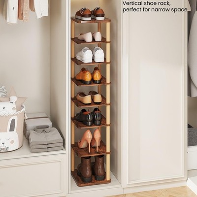 LUCKNOCK 8Tier Narrow Vertical Shoe Rack Freestanding Wooden