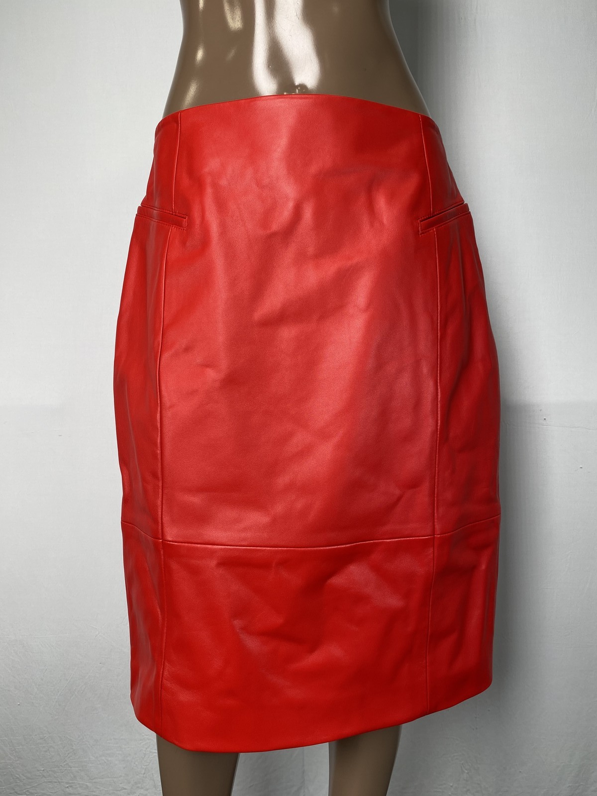 Hugo Boss Womens Red Leather Pencil Skirt Size 12 Knee Length