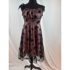 Whimsigoth Floral Burnout Mesh Midi Dress Black Rose Tie Shoulder Size Medium