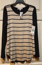 Karen Kane 3K37465 Navy/Beige Contrast Stripe Stretch Jersey Tunic Top, L - $88