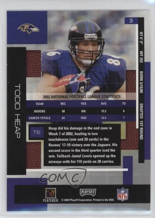 2003 Playoff Absolute Memorabilia Todd Heap #3 - Image 2 of 2