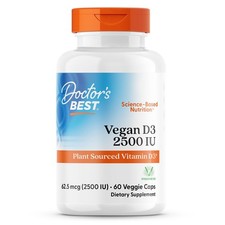 Doctors Best Vegan Vitamin D3 2500 IU Veg Caps - 60 Count Pack of 1