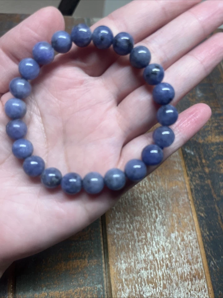 Pulsera de cuentas de tanzanita genuina de 8 mm con piedras preciosas azules violetas naturales de 7 pulgadas Foto 2 de 4