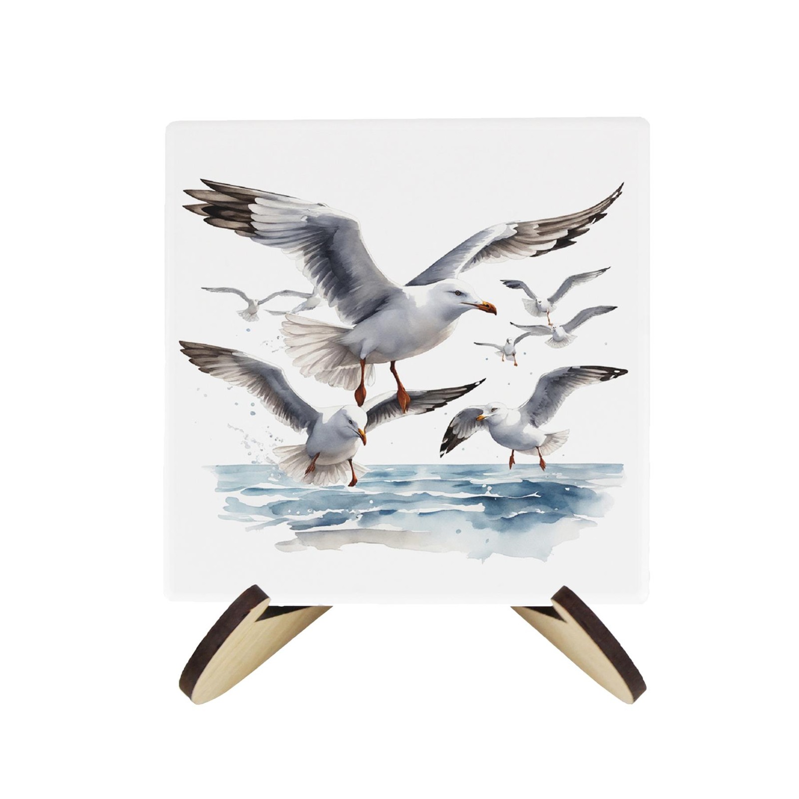 Seagulls Ceramic Coasters & Stand Set - Coastal Birds Square Coasters Gift