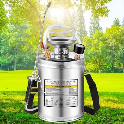 Kweetle 1Gal Stainless Steel Pump Up Sprayer Reinforced Hose, Hand Silver