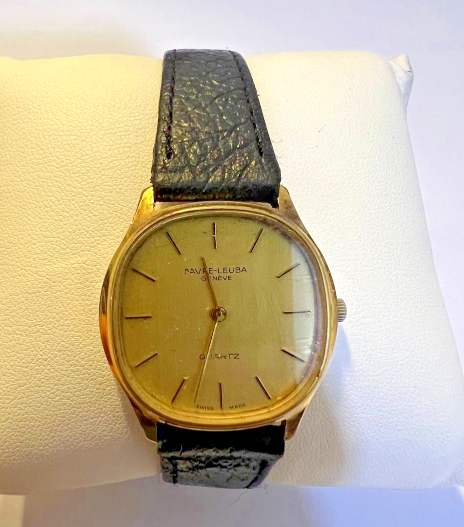 Vintage Favre-Leuba Geneve Watch men Swiss Quartz Gold Tone Dial