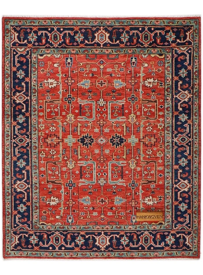 Hank Woven Folk Cherry Red Traditional Inspired Hand-Knotted Soft Wool Area Rug - Image 2 of 4