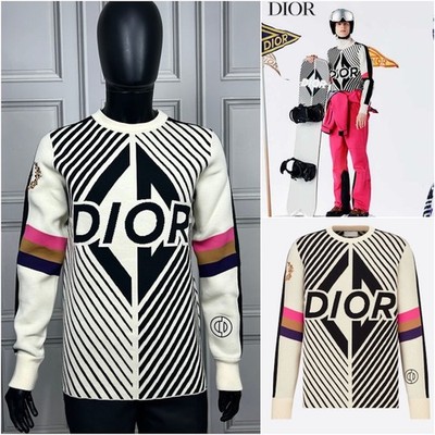 Wunderschöner Dior Homme AW23 dicker technischer Wolle Ski CD Diamant Rundhals Pullover