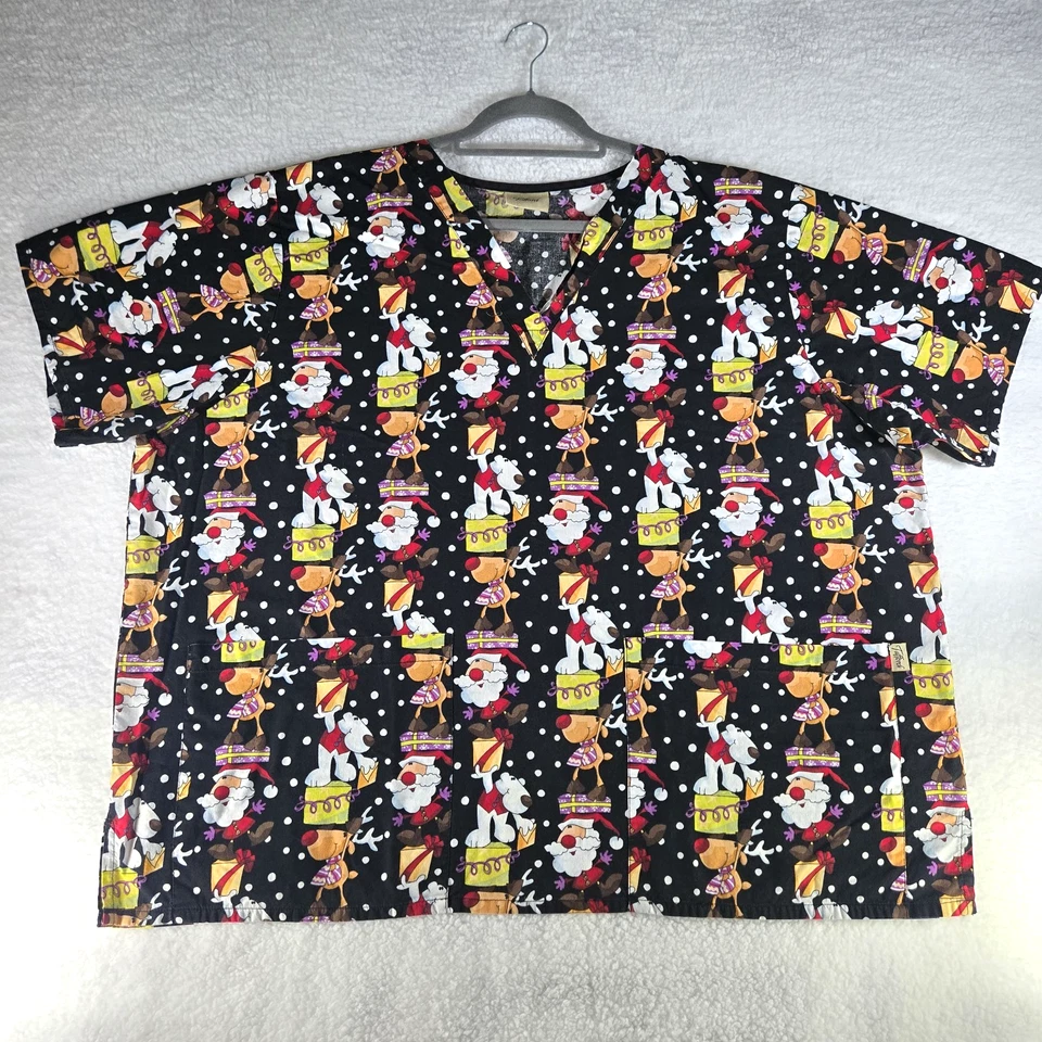 Blusa Médica TAFFORD Holiday para Mujer 3XL XXXL Algodón Santa Oso Polar Reno Negra Foto 2 de 4