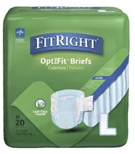 5-PACKS,  100 CTS FitRight OptiFit  Incontinence Briefs w/ Tabs, for Large Leak 