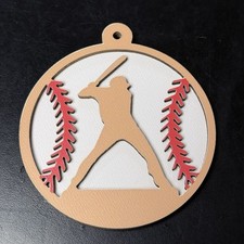 Wooden Baseball Player Christmas Tree Ornament 3.5" Sports High School