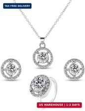 Jewelry Set for Women - Halo Pendant Necklace, Stud Earrings and Ring - Elegant