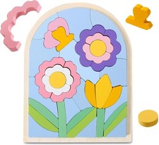 Montessori Wooden Shape Puzzle Flower Color Matching Toy