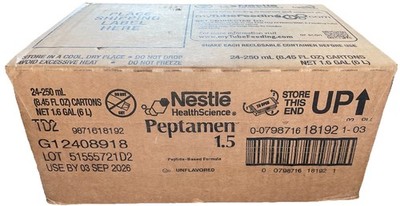 Nestle Peptamen 1.5 Tube or Mouth Feeding Unflavored Case Box of 24 - Exp 09/26