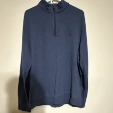 Polo Ralph Lauren Cotton Knit Navy Blue 1/4 Zip Jersey Pullover Sweater XL