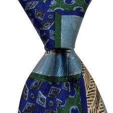 ERMENEGILDO ZEGNA Men's 100% Silk Necktie ITALY Luxury Geometric Blue/Multi NWT