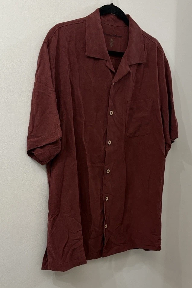 Tommy Bahama Relax Fit Men’s Lg Rust 100% Silk Button Down Palm Trees Classic