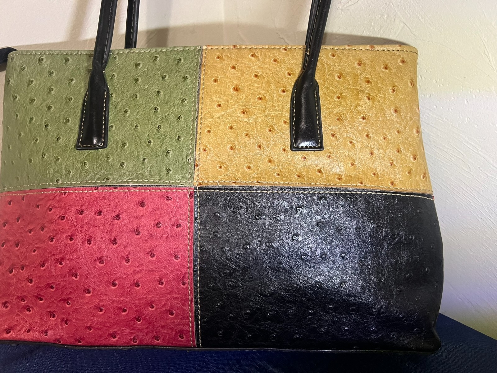 Faux Leather Patchwork Multicolored Zippered Hand… - image 3