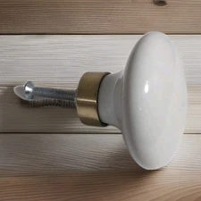 3pc Decorative Round Solid White Porcelain Brass Single Stem Drawer/Cabinet Pull