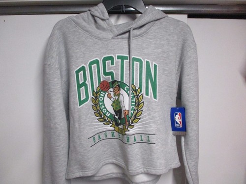 BOSTON CELTICS "NBA.COM" WOMENS CROPPED HOODED SWEATSHIRT (LARGE) NWT LIGHT GRAY - 第 1/4 張圖片