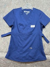 Grey's Anatomy Womens Scrub Top Signaturby Barco Blue Short Sleeves Size 2XS