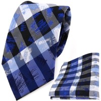 Tigertie Designer Krawatte + Einstecktuch Blau Grau Silber Schwarz Gestreift