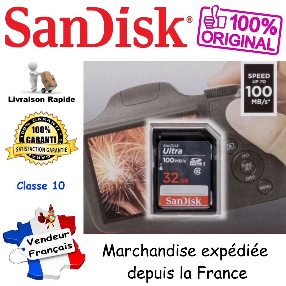 SANDISK Carte Mémoire SD SDHC 32 Go - Gamme Ultra Lite 100 Mo/s UHS-I Classe 10 - Photo 1/1