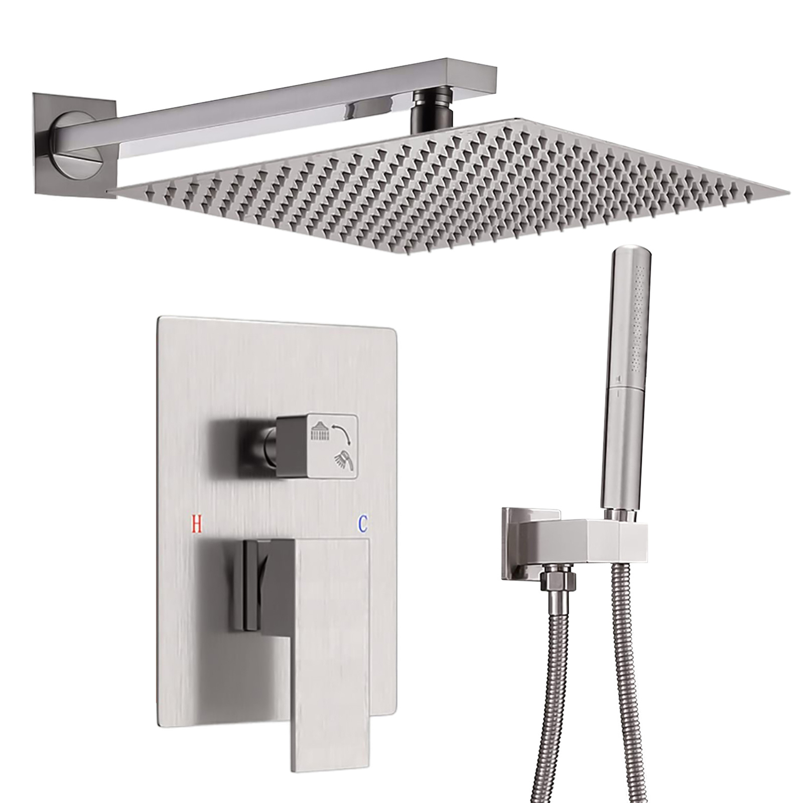 New Sliver Shower Faucet Set Mixer Valve Rain Shower Head Combo System---