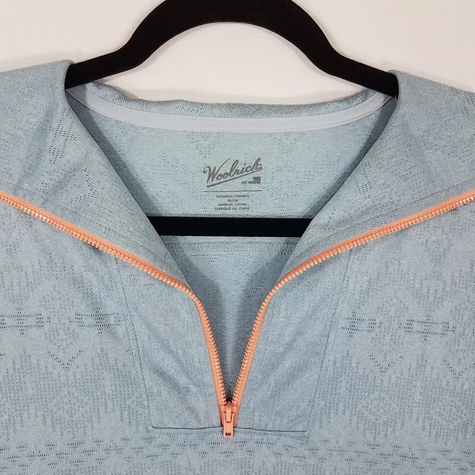 Pullover Woolrich 1/4 Cremallera Para Mujer XL Brezo Azul Claro Diseño Perforado Foto 3 de 4
