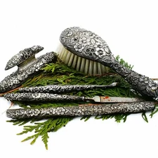 Designer Jenkins & Jenkins Antique Sterling 5 Piece Grooming/Brush Set