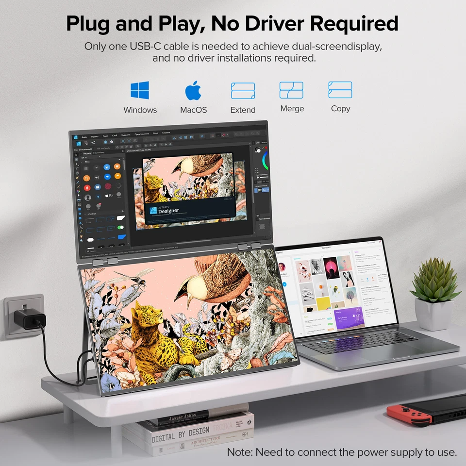 UPERFECT 23.8" FHD 100Hz Dual Monitor Adjustable Stand Monitor Extender Screen - Image 4 of 4