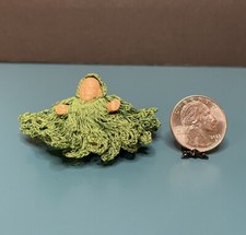 Vintage Celluloid Baby With Crocheted Dress Dollhouse