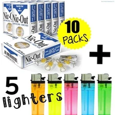 10 Packs NIC-OUT Cigarette (300 Disposable Filters)  + 5 FREE LIGHTERS ~ COMBO