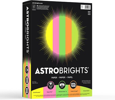 Astrobrights Print Color Paper 5-Color 8.5'' x 11'' Assorted Colors, 500 Sheets/Pk