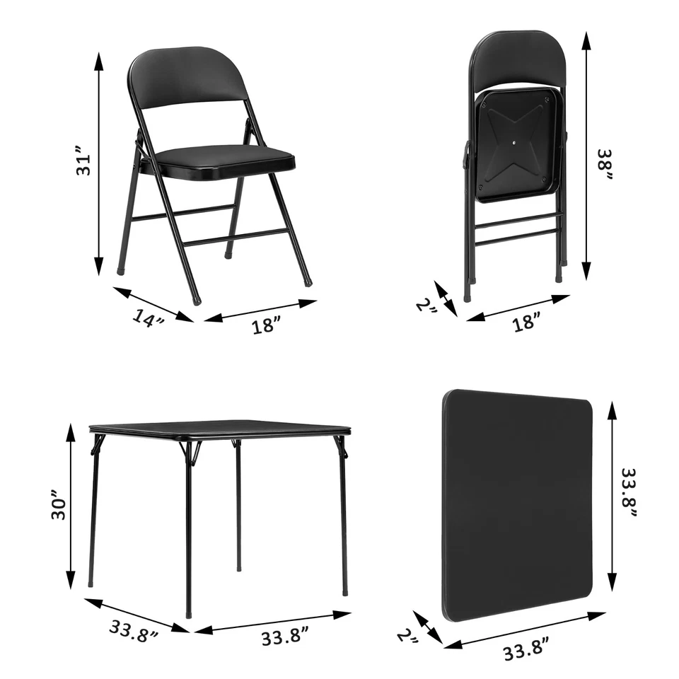 1 or 5 Pcs Portable Folding Card Table Square or Chairs Set w/Vinyl Upholstery - Image 3 of 4