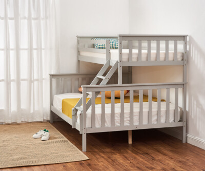Single Triple Bunk Bed With Ladder, Kids Twin Sleeper, Solid Pine Wood ...