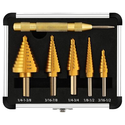 	Step Drill Bit Set & Automatic Center Punch Unibit Titanium Coated Double	