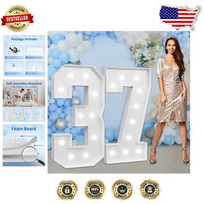 Dazzling 37th Birthday Light-Up Foam Number with String Lights - Easy Assembly