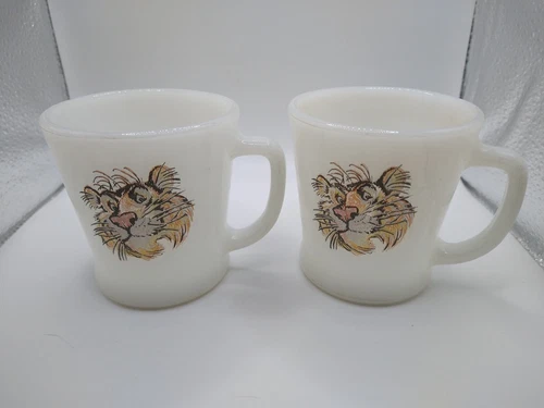Anchor  Hocking Fire King Esso exxon tony Tiger Milk Glass Coffee Mugs read Vtg
