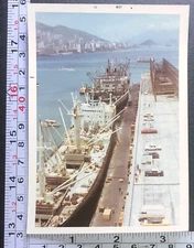 1971 Cargo Ship at Docks Hong Kong Shipping Port Color Photo Snapshot