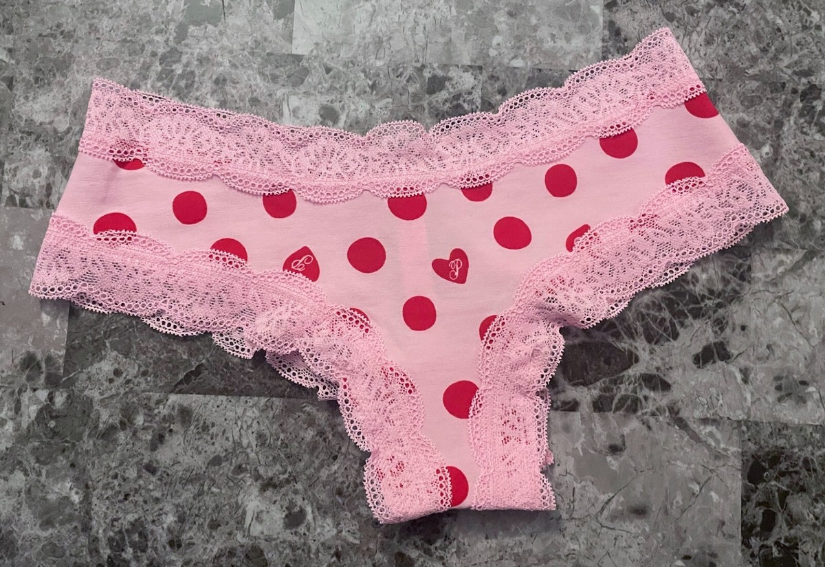 NWT VICTORIA'S SECRET PINK RED POLKA DOT HEART LOGO LACE CHEEKSTER