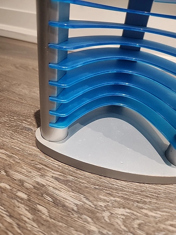 Soporte organizador torre 20 CD madera plata azul futurista moderno retro 14" Foto 4 de 4