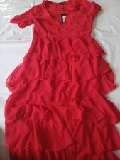 Pretty Little Thing Ladies Dress Red Chiffon Ruffles Tiers Size 12