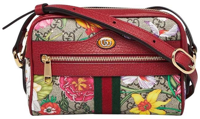 Gucci Ophidia Red Flora Small Purse Leather Canvas Flower Handbag