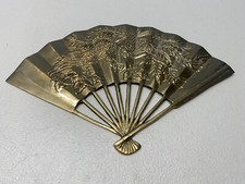 Vintage Enesco Fan Solid Brass Oriental Phoenix Dragon Decor Wall Hanging