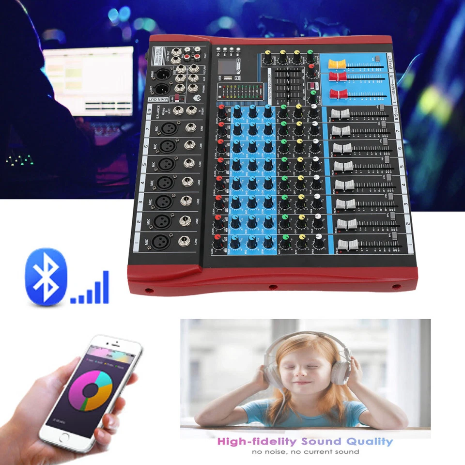 8 Kanal Audio Mixer Mischpult Mit USB Dj für Karaoke DigitalAudio Mixer - Bild 4 von 4