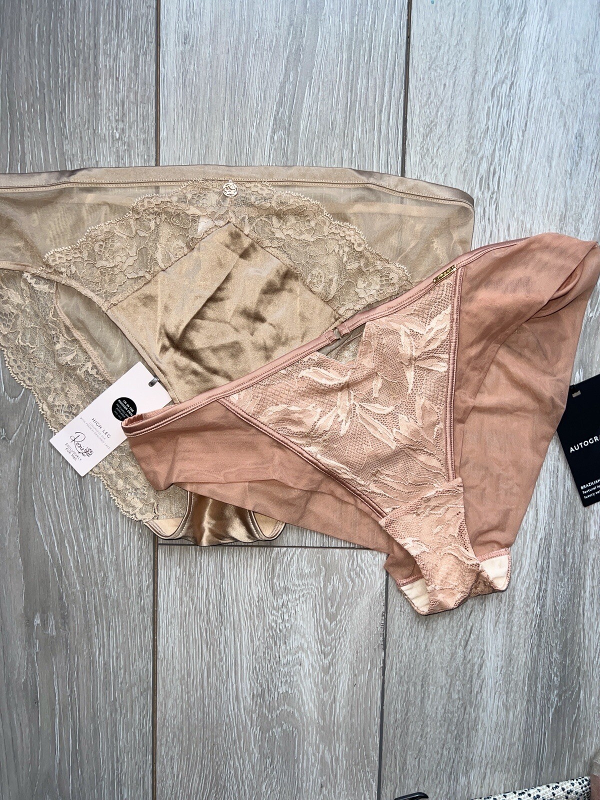 M&S x2 Lace High Leg Bikini Briefs Knickers Size 16 Pink Peach