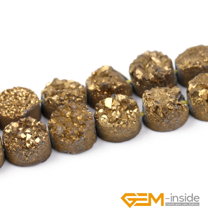 10MM Metallic Titanium Druzy Raw Amethyst Agate Gemstones Coin Loose Beads 19Pcs - Image 4 of 4