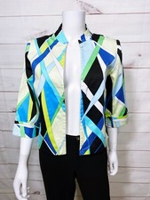 Dressbarn Womens Open Front Blazer Size S Multicolor Geometric 3/4 Sleeve